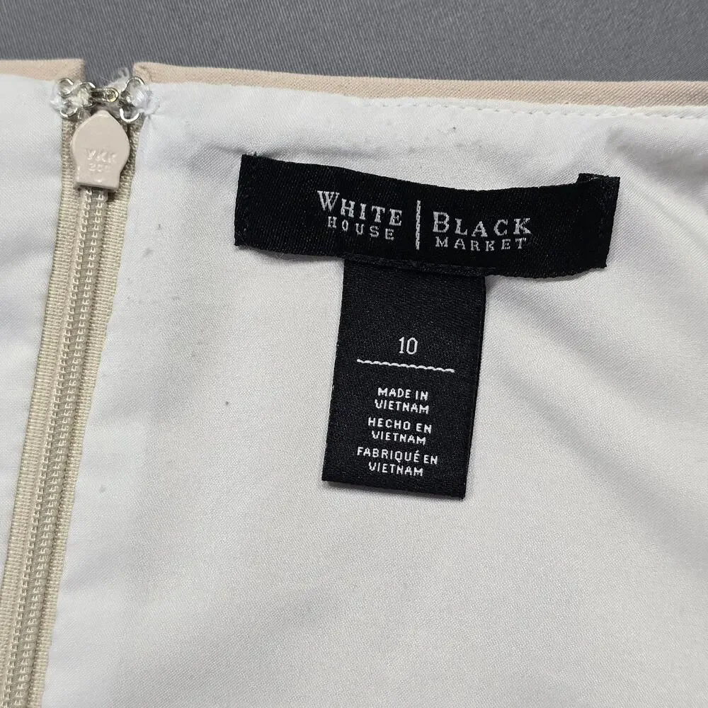 White House Black Market Cream and Tan Midi Dress - Picture 3 of 12